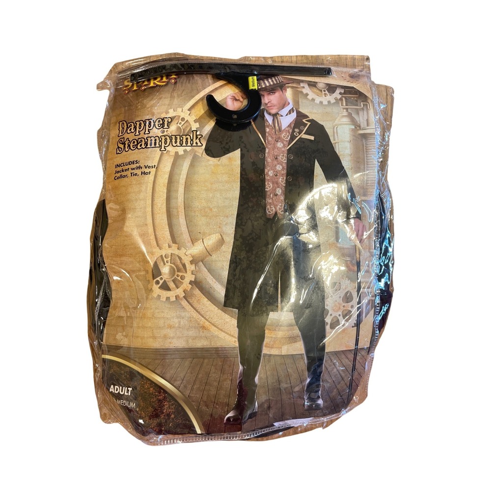 Spirit Halloween Dapper Steampunk Adult Mens Costume Medium Jacket Vest Hat Set - Picture 1 of 5